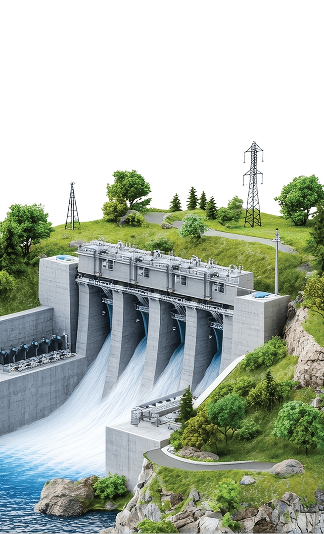 Hydroelectric dam and power infrastructure in a green valley