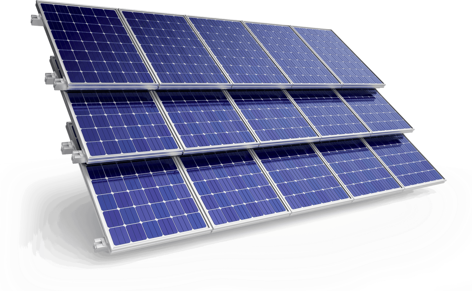 Angled array of blue photovoltaic solar panels